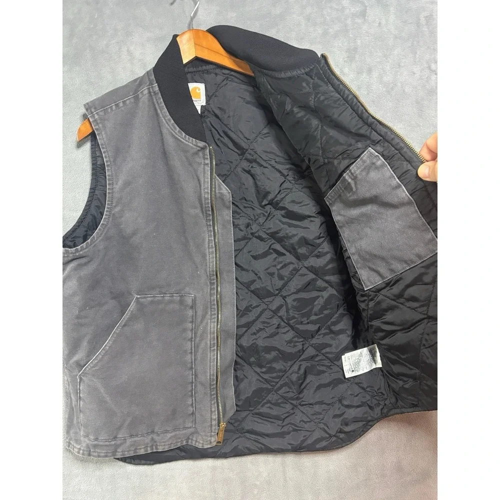 VINTAGE CARHARTT QUILT LINED Gray VEST JACKET 2000 V02MOS L MADE IN Mexico